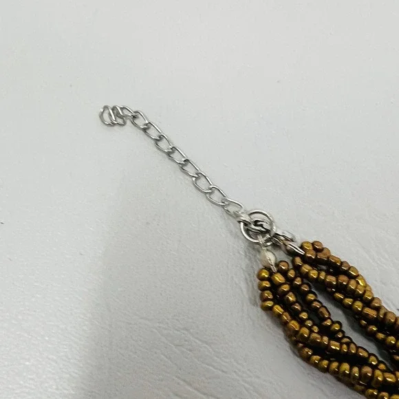 Art Glass Swirl Pendant Necklace Blue Gold Teardrop Beaded Braided Strand - Picture 3 of 7